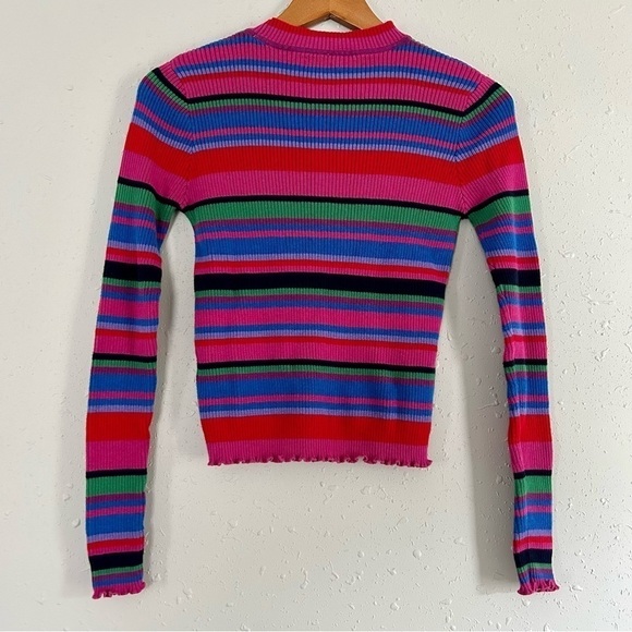 BP Red Pink Striped Scalloped Ribbed Colorful Sweater Fall XS - Picture 3 of 7